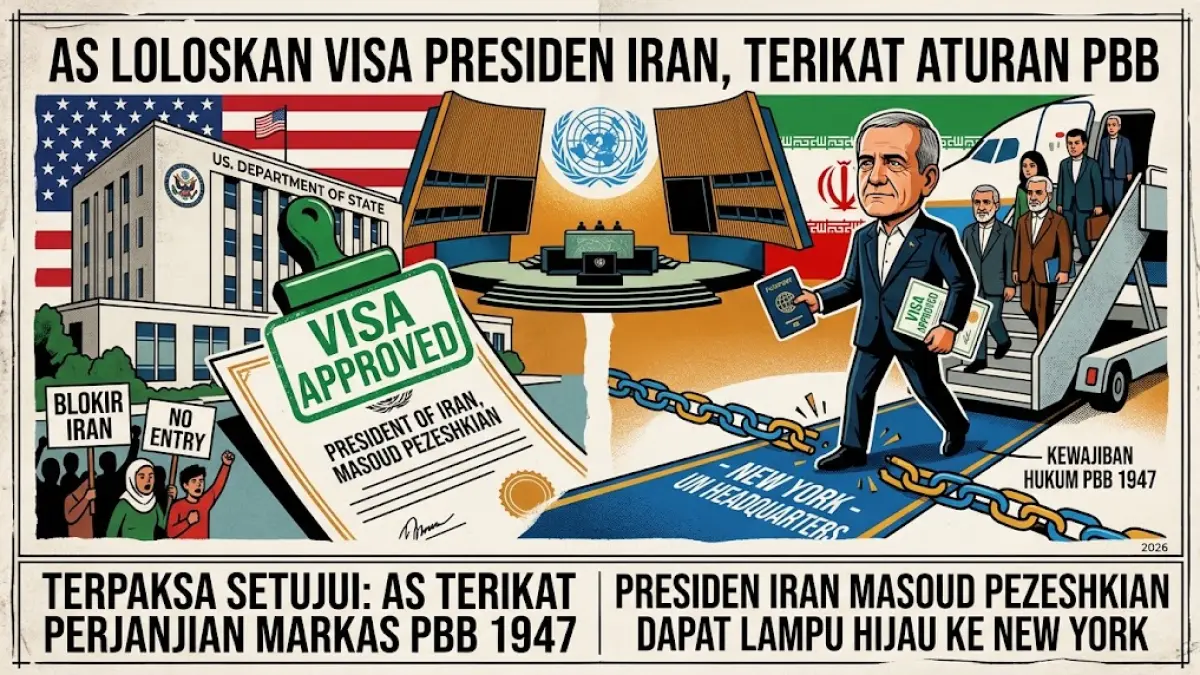 Ilustrasi Amerika Serikat meloloskan Visa Presiden Iran untuk menghadiri Sidang Umum PBB di New York.(generate ai)