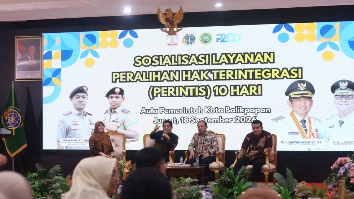 MEMPERMUDAH: Pemkot Balikpapan berkolaborasi dengan BPN menggelar Sosialisasi Program Perintis di Aula Balai Kota Balikpapan, Jumat (18/9/2026), untuk mempermudah dan mempercepat alur pengurusan BPHTB bagi masyarakat. (ANGGI PRADITHA/KP)
