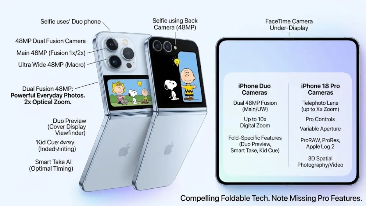 Ilustrasi perbandingan kamera iPhone Duo vs iPhone 18 Pro.(generate ai)