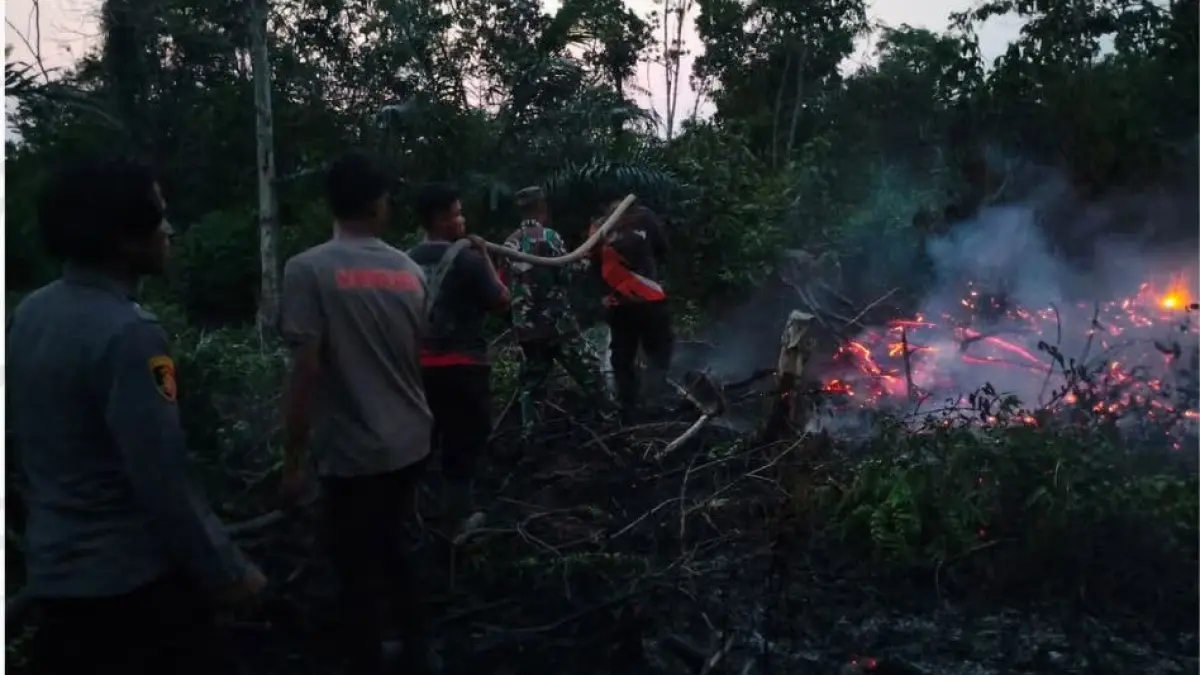GAMBUT TERBAKAR: Tim gabungan BPBD PPU saat berusaha memadamkan lahan gambut warga yang terbakar.(IST)