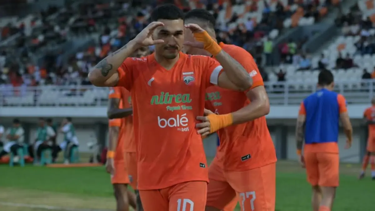 Juan Villa mencetak gol kemenangan Borneo FC saat menghadapi Bali United. (FOTO DONI ADITYA/KP)