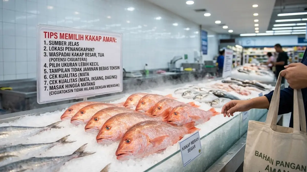 Ilustrasi tips memilih ikan kakap yang aman.(generate ai)