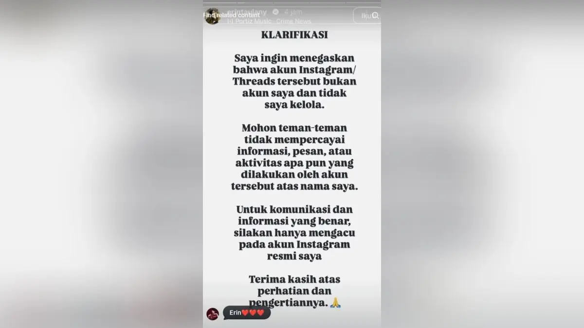 Erin Wartia bantah tulis komentar