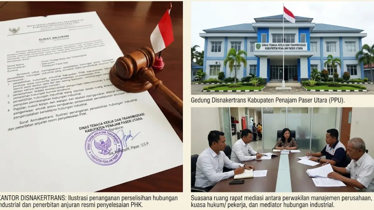 Ilustrasi mediasi perselisihan perburuhan di Kantor Disnakertrans PPU.(generate ai)