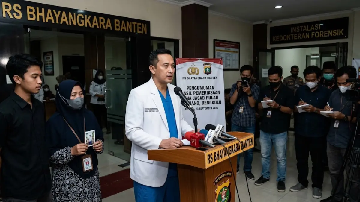 Ilustrasi pemberitahuan tes DNA jasad di Pulau Enggano tuntas. Hasilnya identik dengan kru kapal rombongan jurnalis yang hilang di erupsi Anak Krakatau.(generate ai)