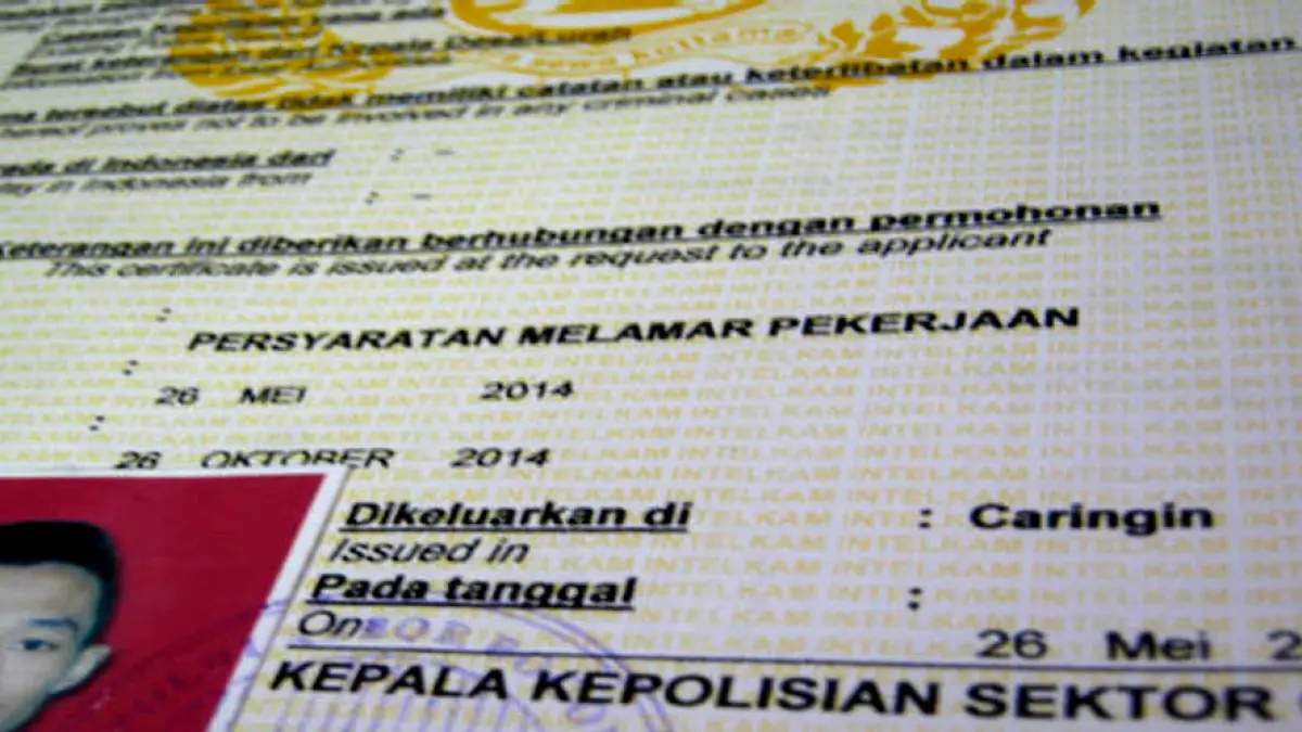 Foto ilustrasi, Surat Keterangan Catatan Kepolisian (SKCK).
