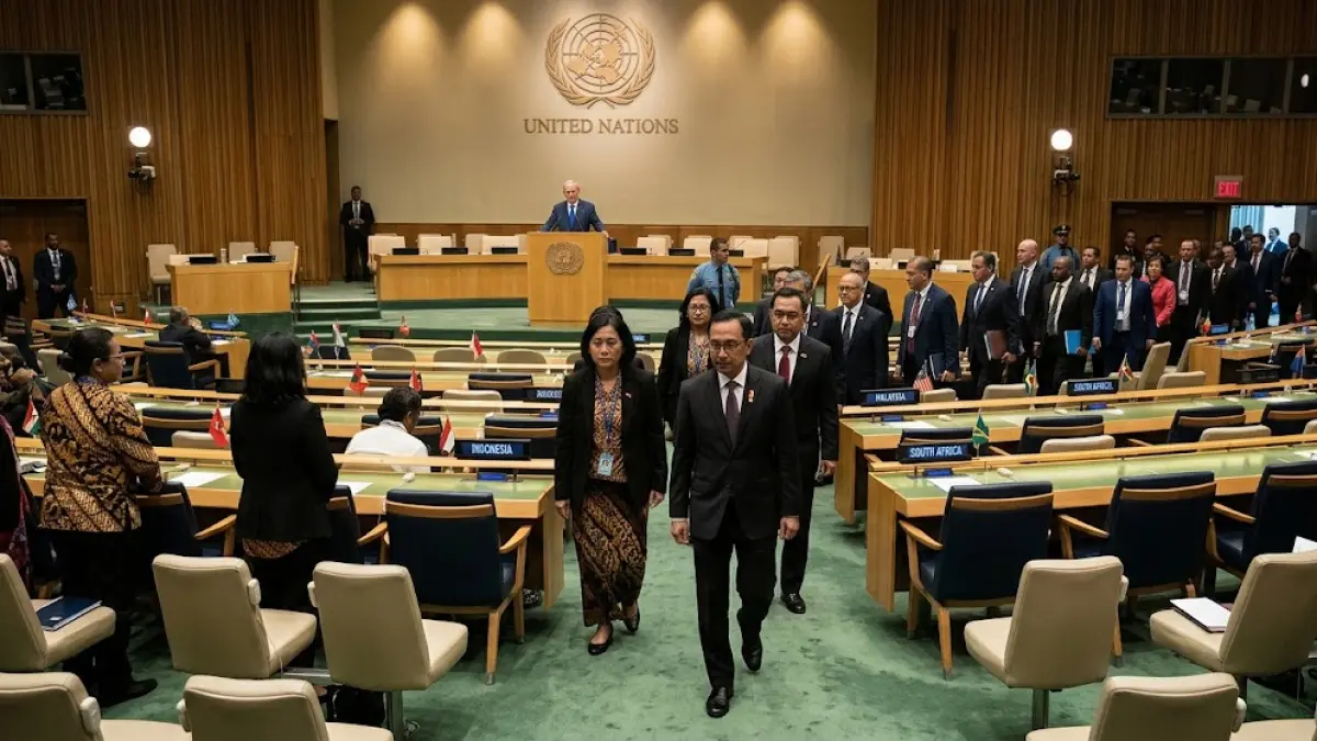 Ilustrasi delegasi Indonesia WO saat Benjamin Netanyahu berpidato di Sidang Umum PBB.(generate ai)