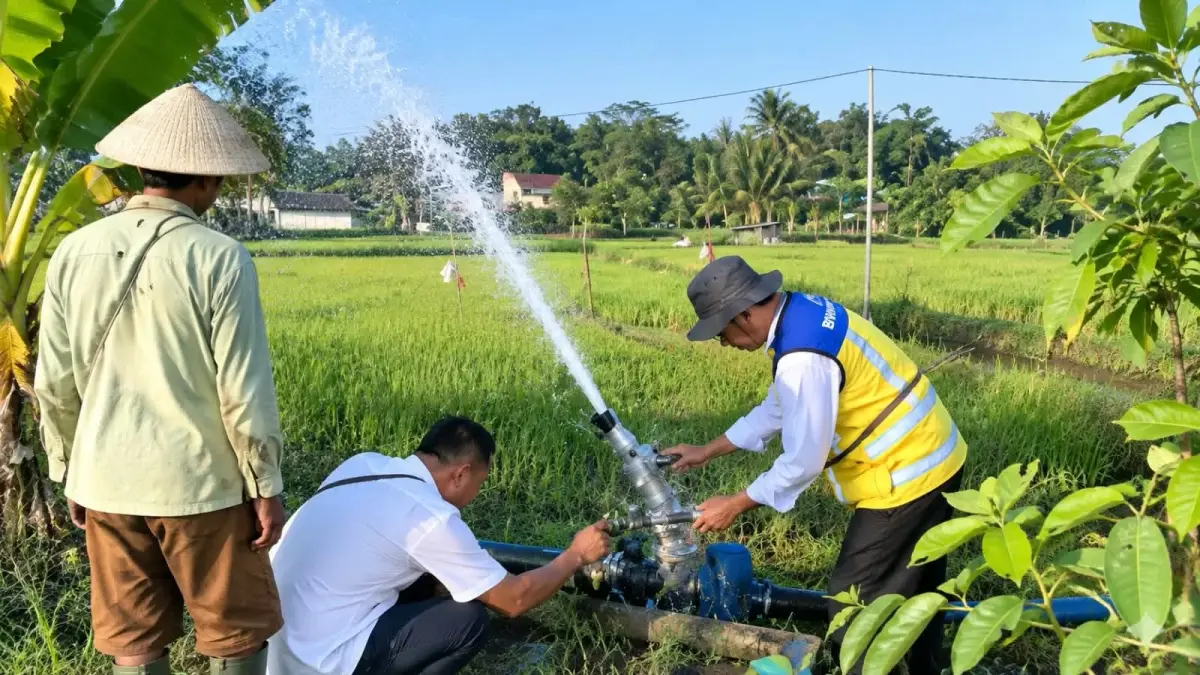 BWS Wilayah IV melakukan pengaliran air ke sawah yang mengalami kekeringan di Samarinda.