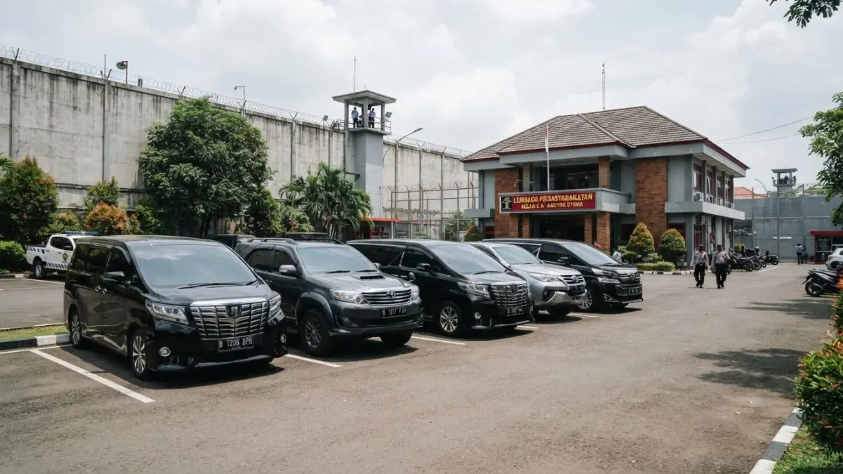 Deretan mobil mewah di lapas Cibinong.