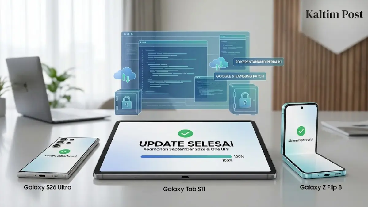 Ilustrasi perangkat Samsung Galaxy terbaru yang telah selesai melakukan pembaruan keamanan September 2026 dan One UI 9,(generate ai)