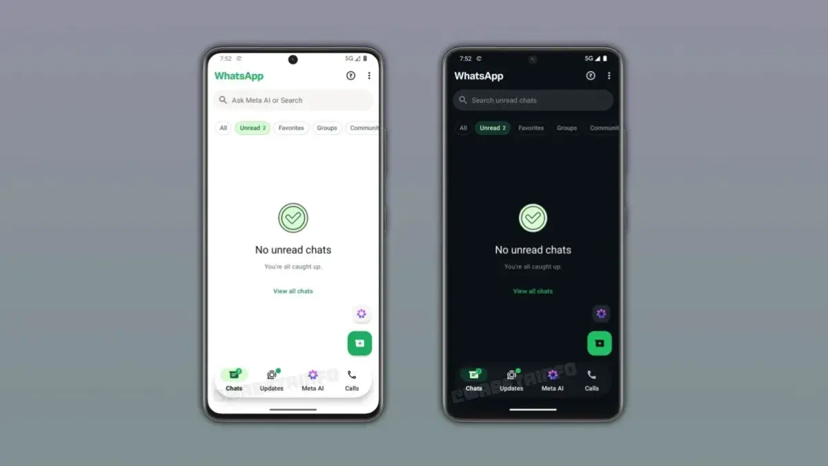 WhatsApp Android menguji desain navigation bar baru dengan posisi Meta AI yang lebih menonjol. (IST)