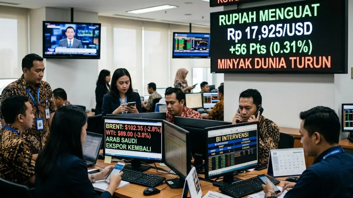 Ilustrasi rupiah menguat dampak harga minyak dunia turun.(generate ai)