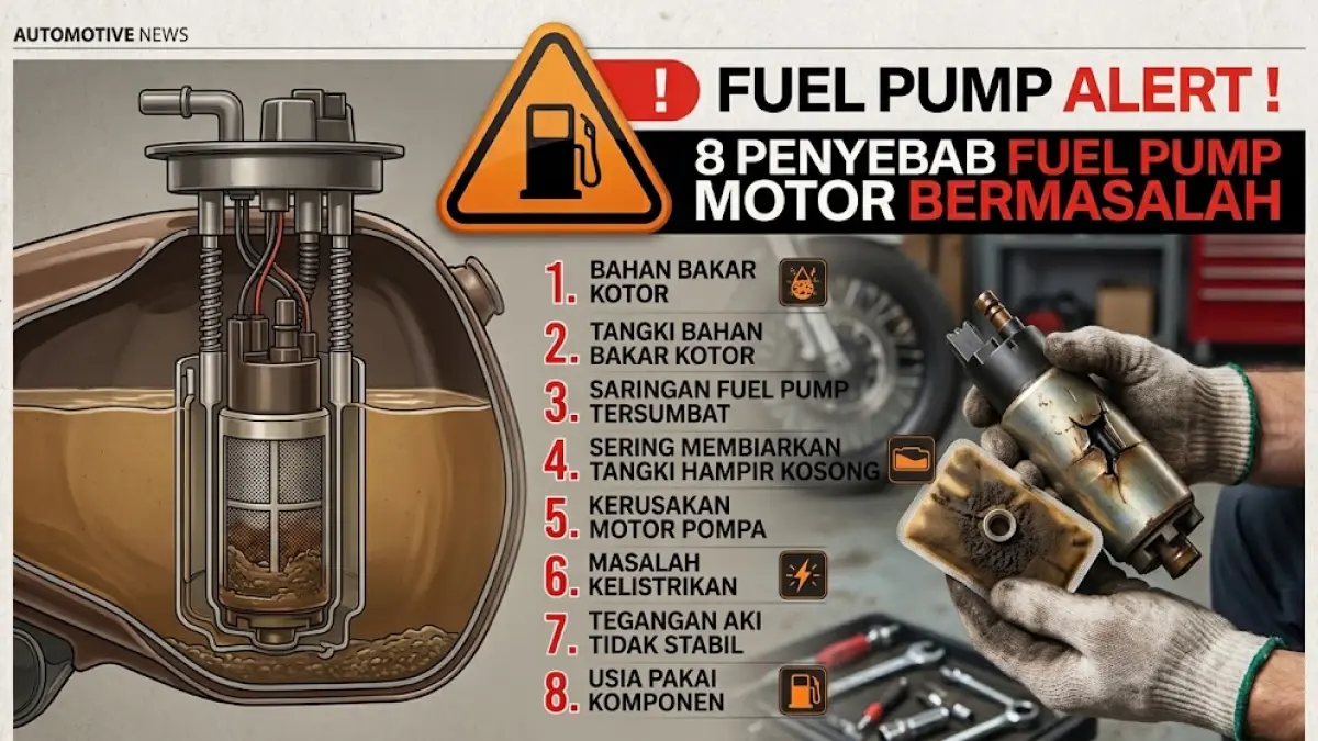 Ilustrasi delapan penyebab fuel pump sepeda motor bermasalah.(generate ai)
