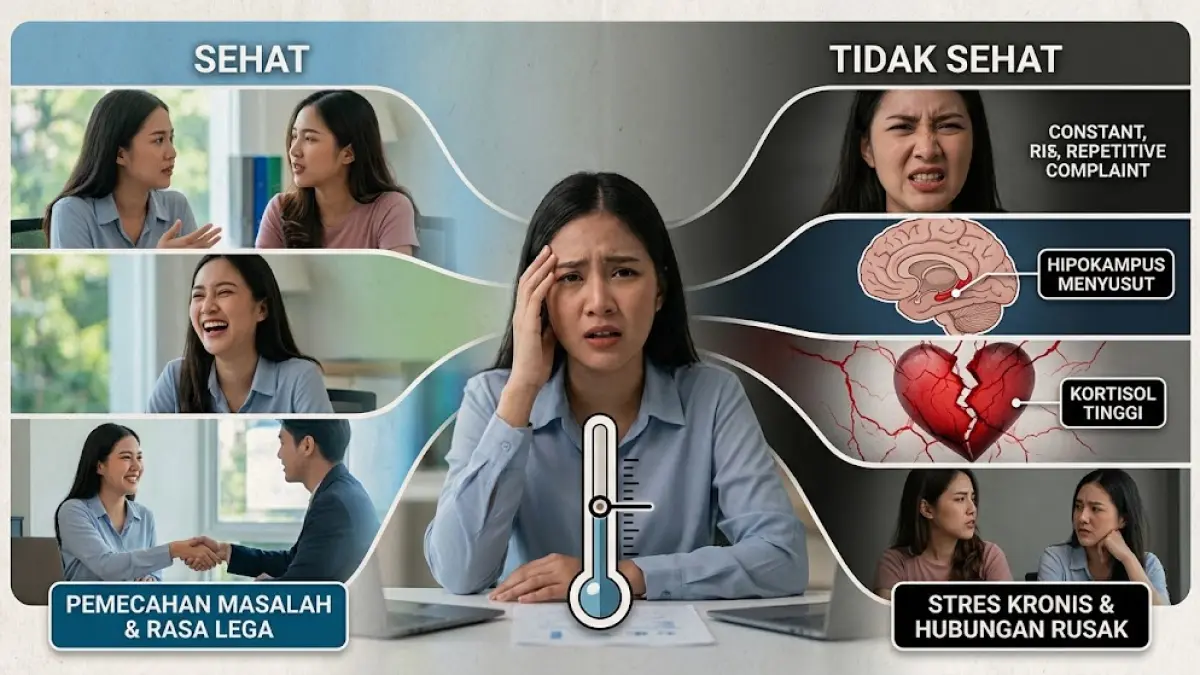 Ilustrasi mengeluh berpotensi membuat otak menyusut.(generate ai)