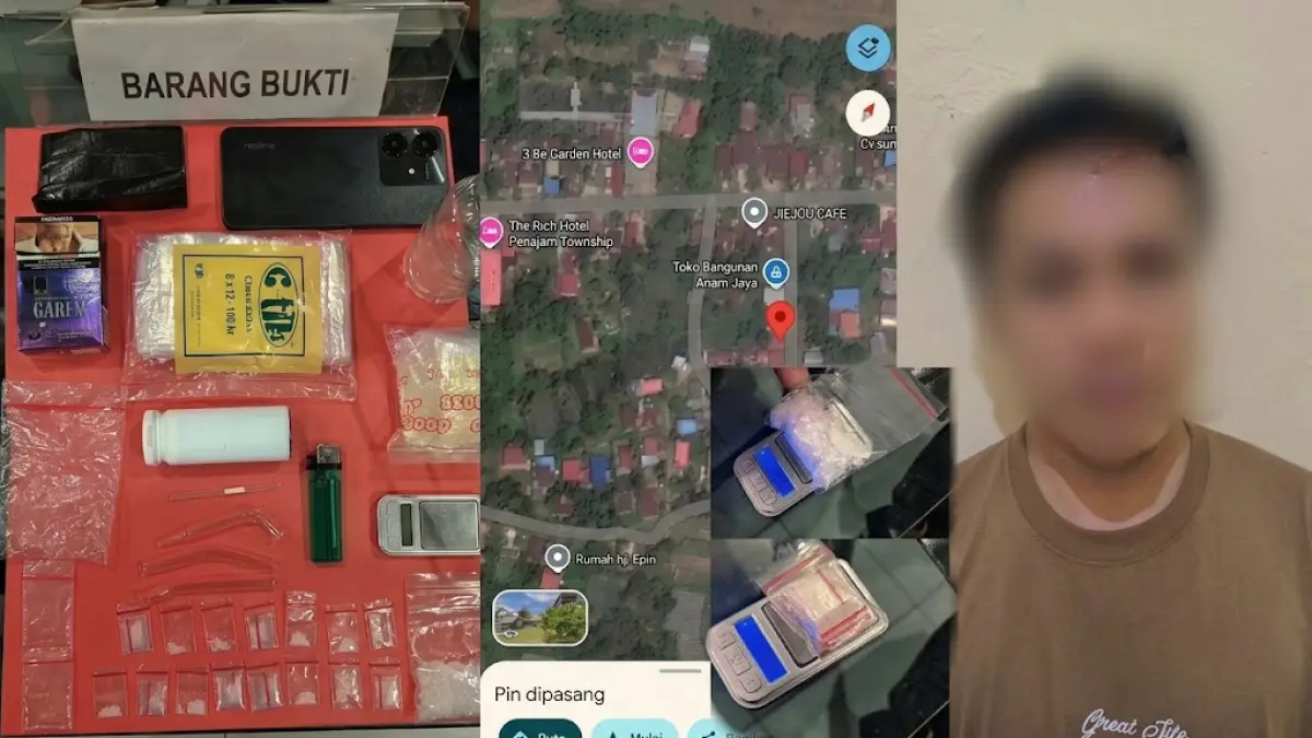 TERSANGKA: J dan barang bukti yang disita Polsek Babulu, PPU.(Dok.Humas Polres PPU)