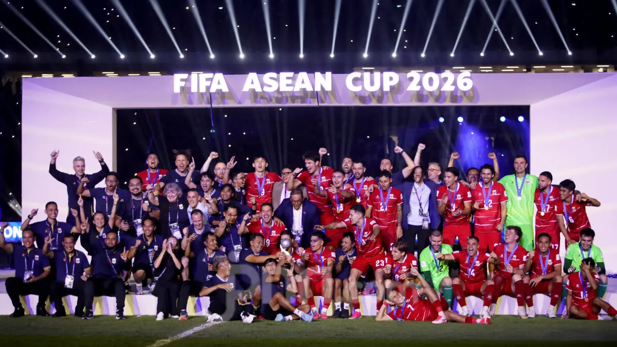 Skuad Timnas Indonesia merayakan gelar juara FIFA ASEAN Cup 2026. (JPNN)
