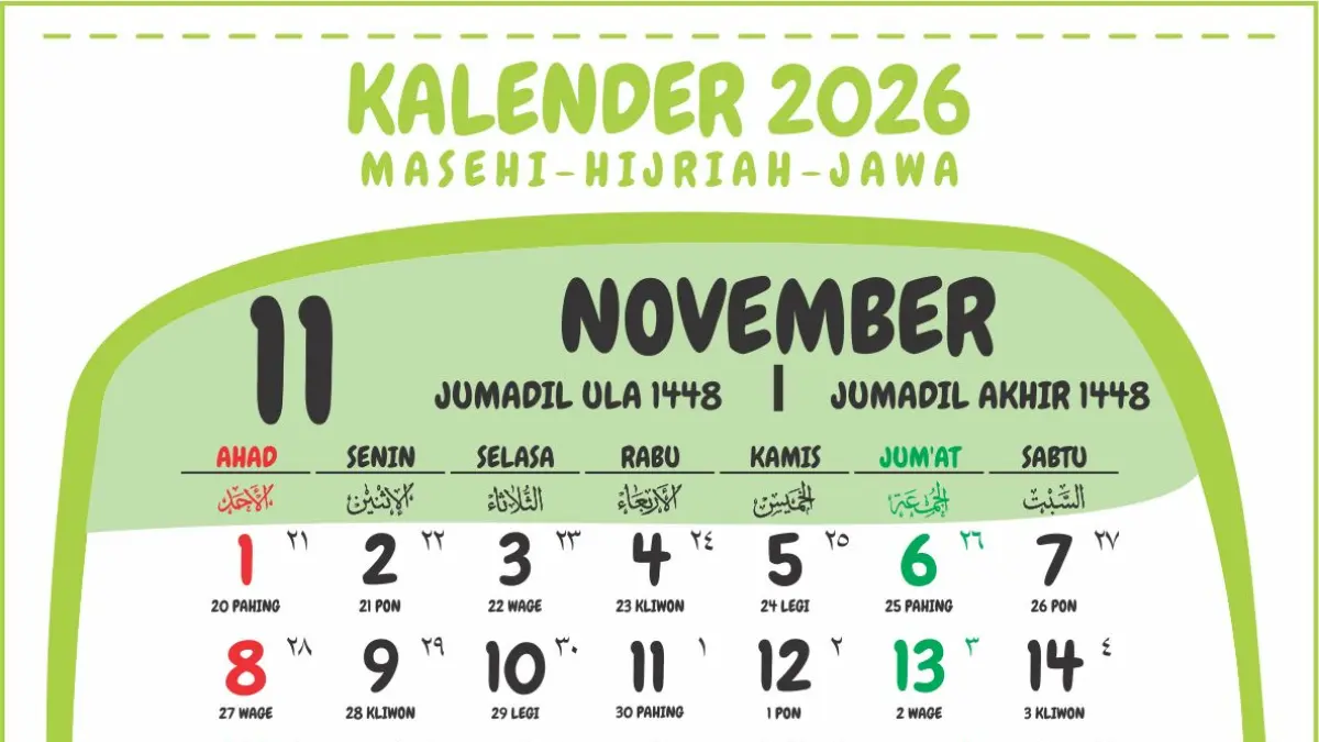 Kalender November 2026 Lengkap, Cek Tanggal Merah dan Hari Penting