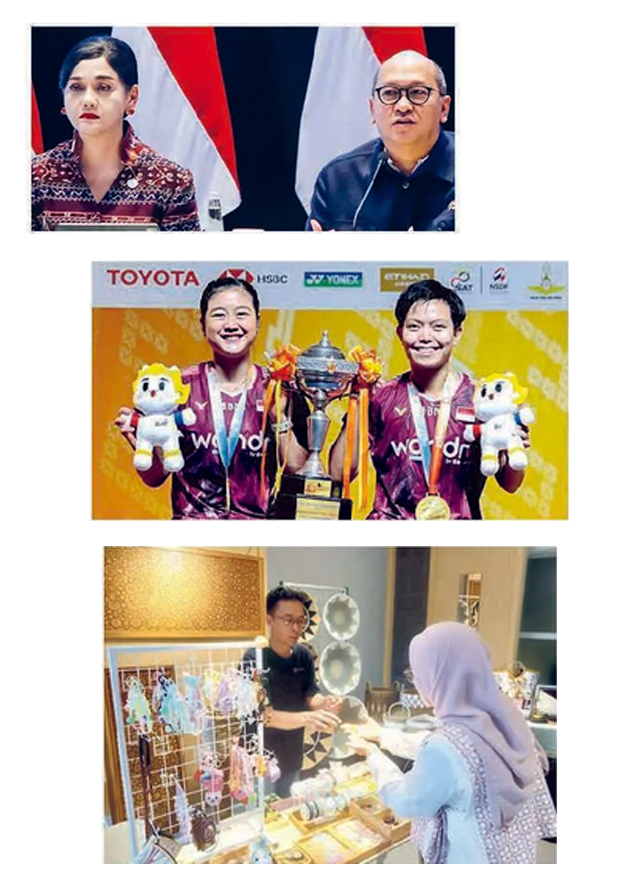 LANGSUNG PADU: Tiwi (kiri) dan Fadia mengangkat piala di podium juara Thailand Masters 2026.