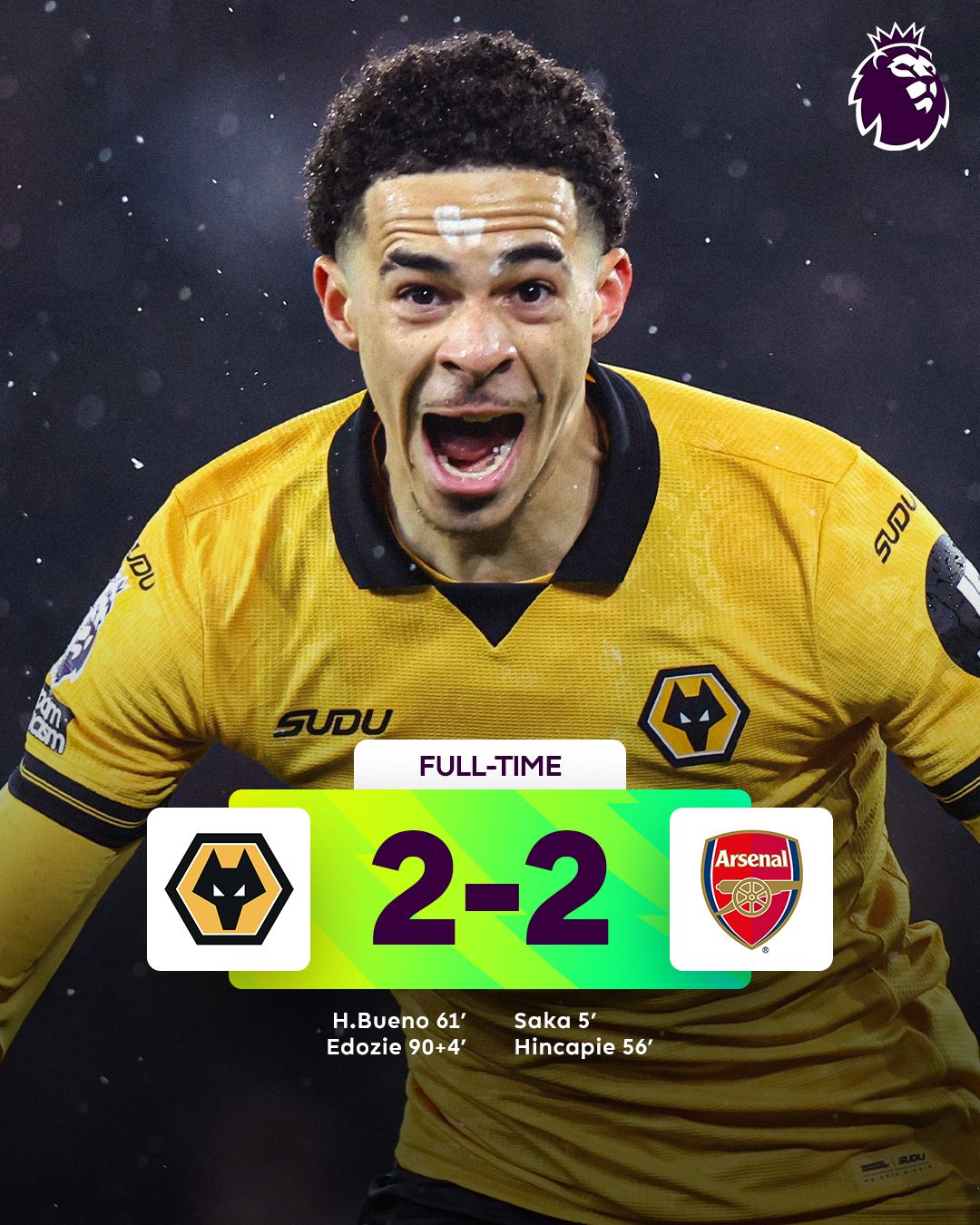 Gol telat Wolves menggagalkan kemenangan Arsenal di Molineux. (PremierLeague)