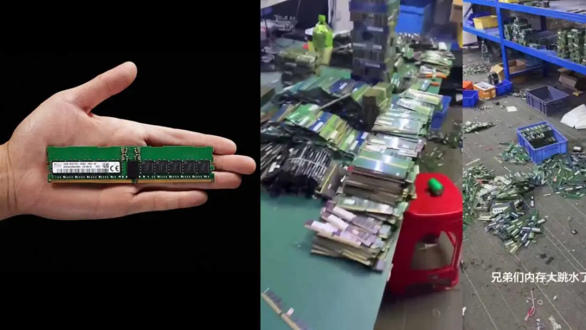 Kepingan RAM dan Foto Penimbun RAM (SK Hynix / China Pulse)