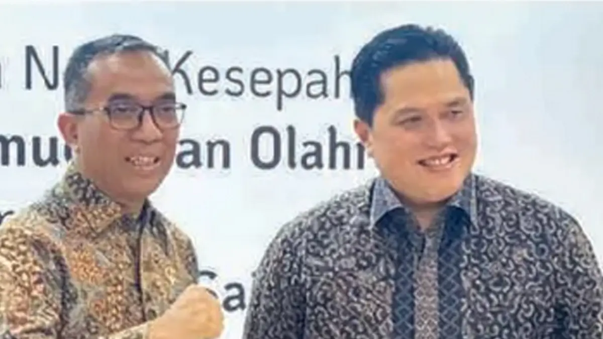BERKOLABORASI: Menpora Erick Thohir (kanan) dan Mendiktisaintek Brian Yuliarto menyiapkan masa depan atlet pelajar. (FOTO: HUMAS KEMENPORA)