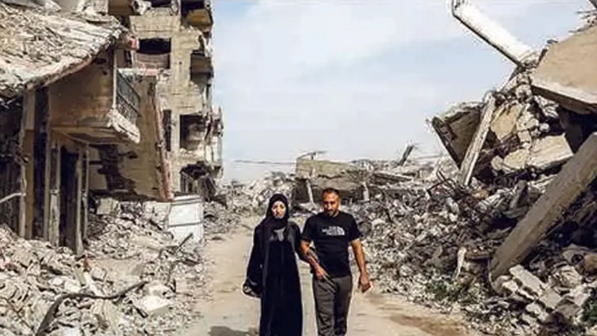 TINGGAL PUING: Sisa reruntuhan bangunan di Rafah, Jalur Gaza, Palestina.