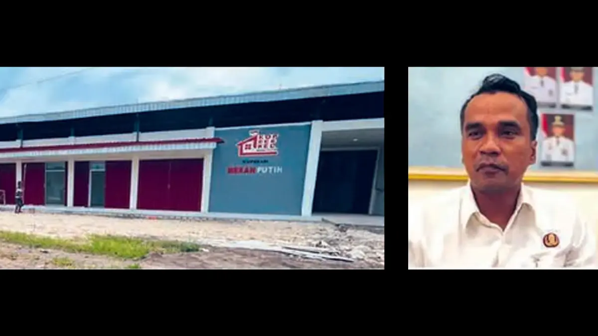 TUNGGU BARANG DAGANGAN: Salah satu dari enam bangunan Koperasi Desa/Kelurahan Merah Putih di Bangkalan yang sudah siap beroperasi. Foto kanan, Bupati Bangkalan Lukman Hakim menegaskan pemerintah Kabupaten Bangkalan akan berjuang menyukseskan program KDMP.