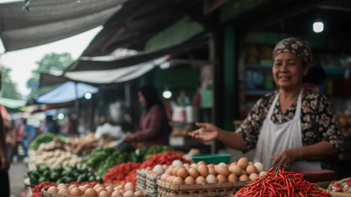 Pasokan komoditas pangan seperti daging ayam, telur, dan cabai yang melimpah di pasar tradisional membantu menahan laju inflasi.