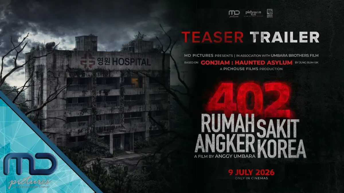 Poster resmi film 402: Rumah Sakit Angker Korea, remake adaptasi Gonjiam: Haunted Asylum garapan Anggy Umbara yang tayang serentak di bioskop Indonesia mulai 9 Juli 2026. (Dok. MD Pictures)
