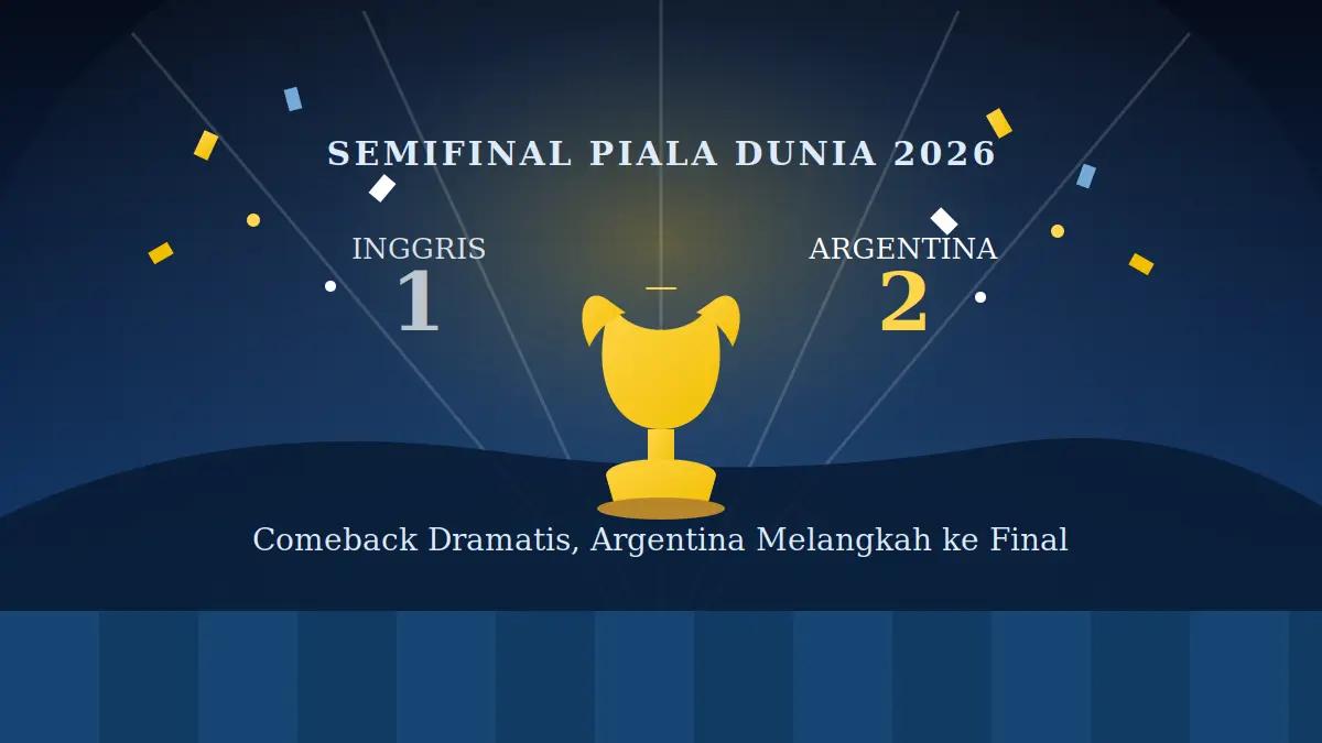 Ilustrasi hasil semifinal Piala Dunia 2026: Argentina menang dramatis 2-1 atas Inggris dan melaju ke final. (Ilustrasi)