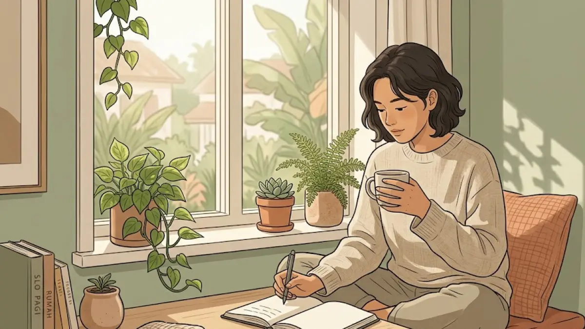 Ilustrasi gaya hidup slow living yang kian digemari generasi muda Indonesia.