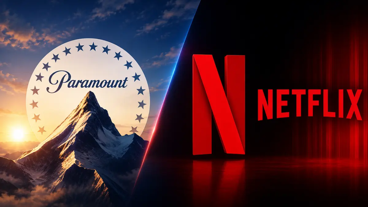 Ilustrasi Logo Paramount dan Netflix (Foto: Jagosatu) 