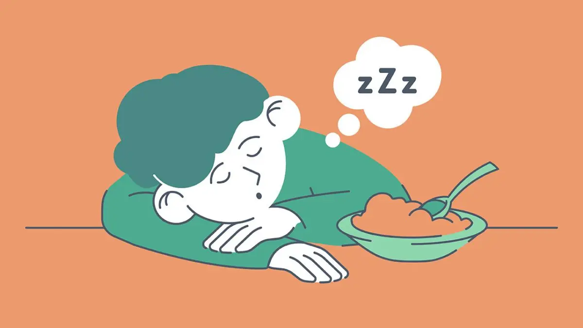 Ilustrasi seseorang tertidur sekitar 30 menit setelah makan. Kebiasaan tidur terlalu cepat setelah makan dapat meningkatkan risiko refluks asam lambung, gangguan pencernaan, hingga menurunkan kualitas tidur. Foto: Ilustrasi/Freepik.
