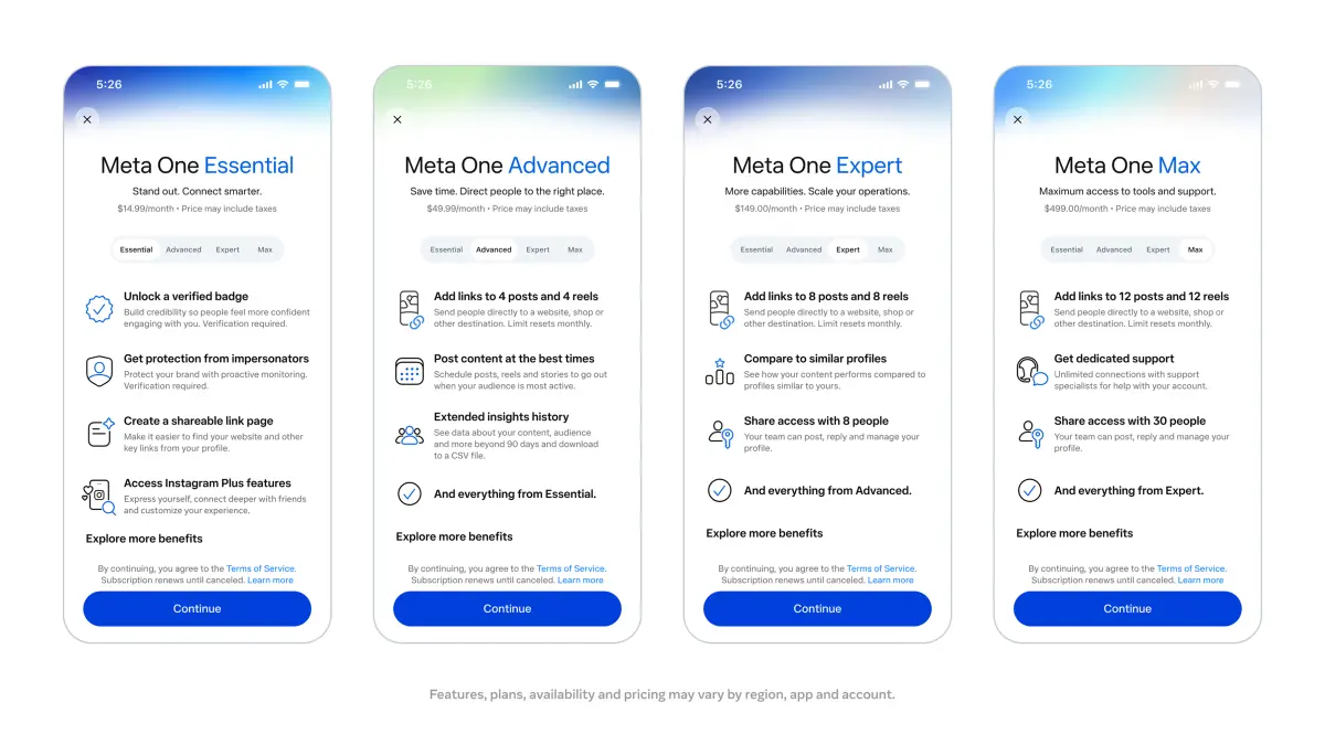 Meta One menghadirkan pengalaman premium dengan fitur AI lebih luas di Instagram, Facebook, WhatsApp, dan Meta AI.