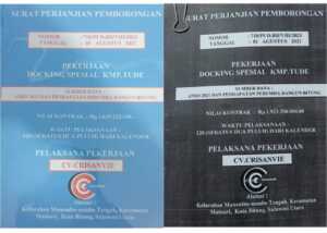 Dokumen kontrak CV Crisanvie setelah perubahan (kiri) dan dokumen kontrak sebelum dirubah (kanan) nilainya terpaut jauh. (Istimewa)