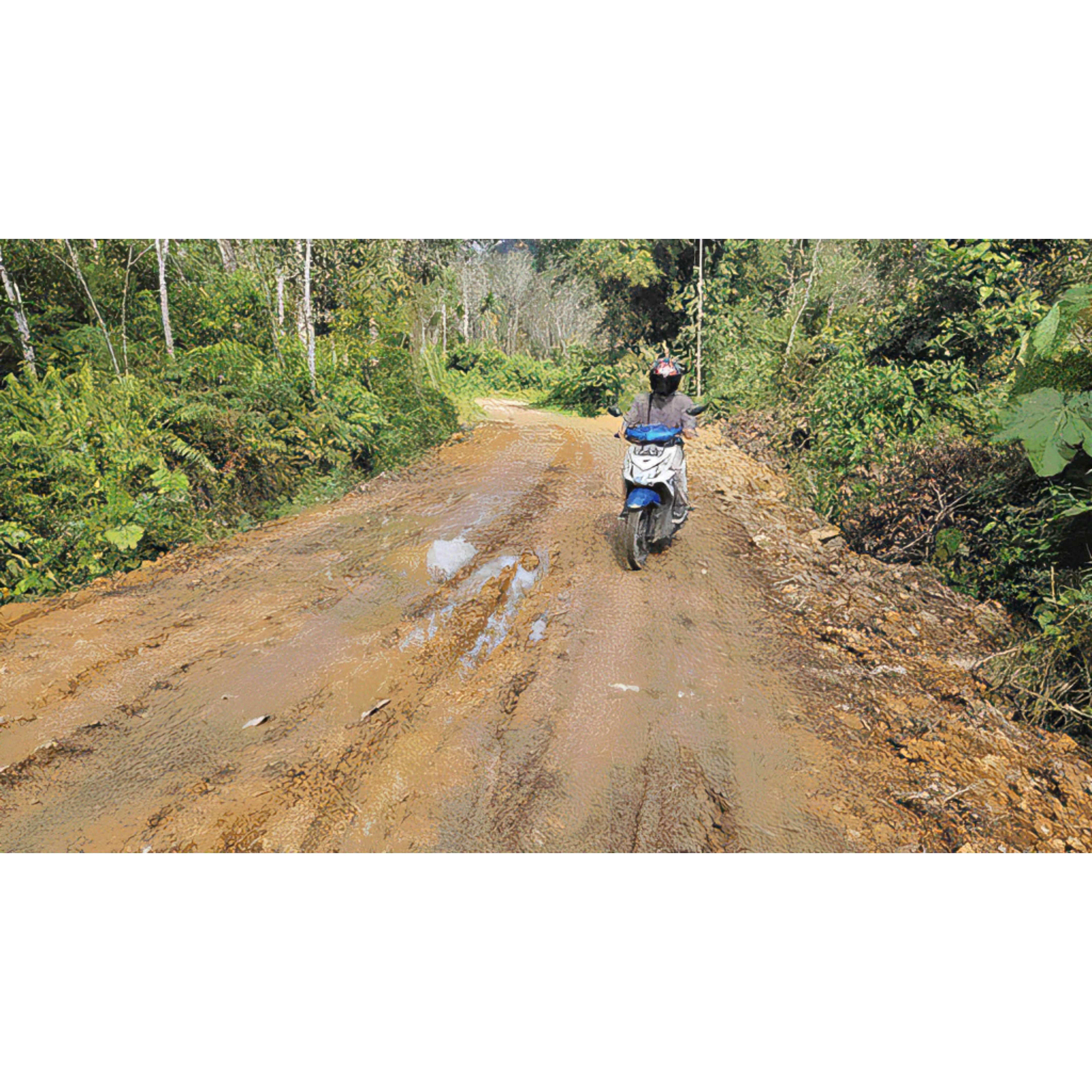 BUTUH PERHATIAN: Seorang pengendara melintasi jalan menuju Pemandian Lembah Mangkisi, kemarin. Sampai saat kini jalan tersebut masih tanah dan sulit untuk dilewati.(SY RIDWAN/PADEK)