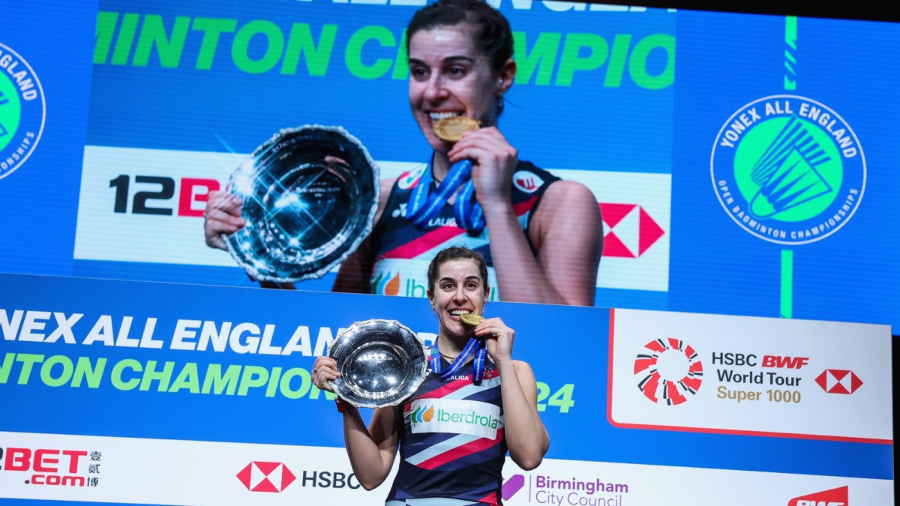 Carolina Marin kembali ke puncak bulu tangkis dunia dengan meraih gelar juara tunggal putri YONEX All England Open 2024. (Foto: All England Badminton)