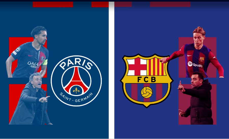 Barcelona dan Paris Saint-Germain (PSG) akan duel dalam pertandingan leg pertama perempat final Liga Champions UEFA, Kamis dini hari WIB (11/4/2024). (Grafis: UEFA)