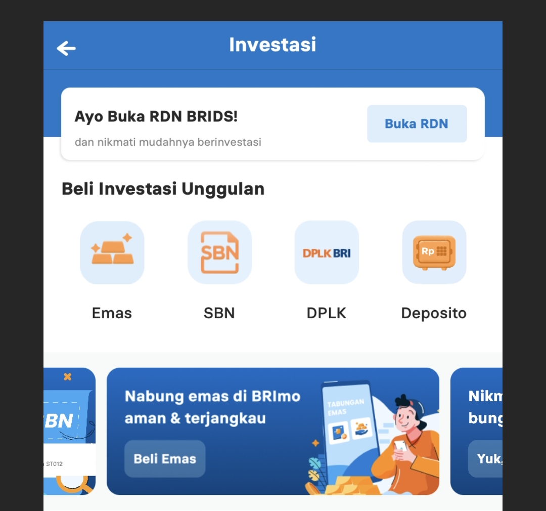 Laman investasi Brimo.
