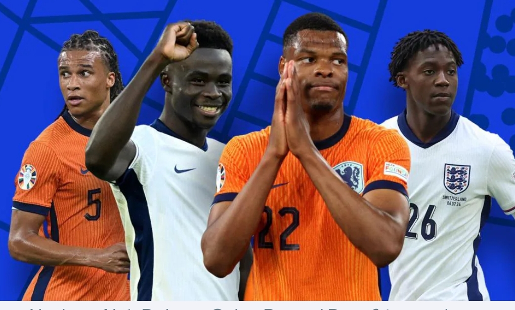 Pemain andalan Belanda dan Inggris: Nathan Ake, Bukayo Saka, Denzel Dumfries dan Kobbie Mainoo. (Foto: UEFA)
