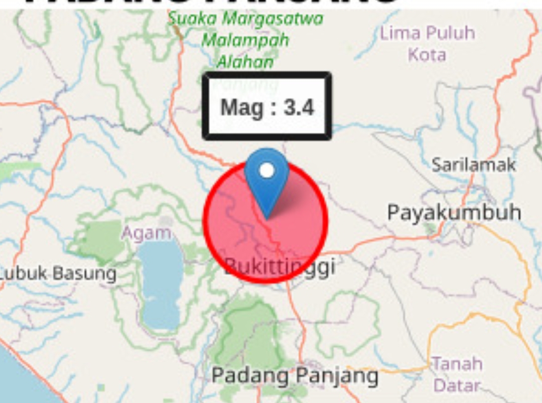 Bukittinggi kembali diguncang gempa bumi pada Sabtu dini hari (10/8/2023) pukul 00:35:45 WIB. (Peta: BMKG)