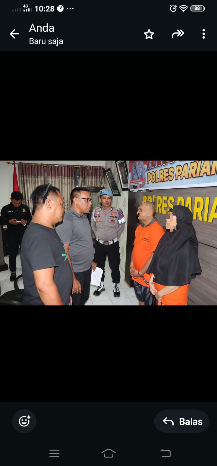 TERJERAT NARKOBA: Pasangan suami istri yang ditahan di Mapolres Pariaman, setelah ditangkap atas dugaan penyalahgunaan narkotika di di rumah kontrakan, beberapa waktu lalu. (NIA/PADEK)