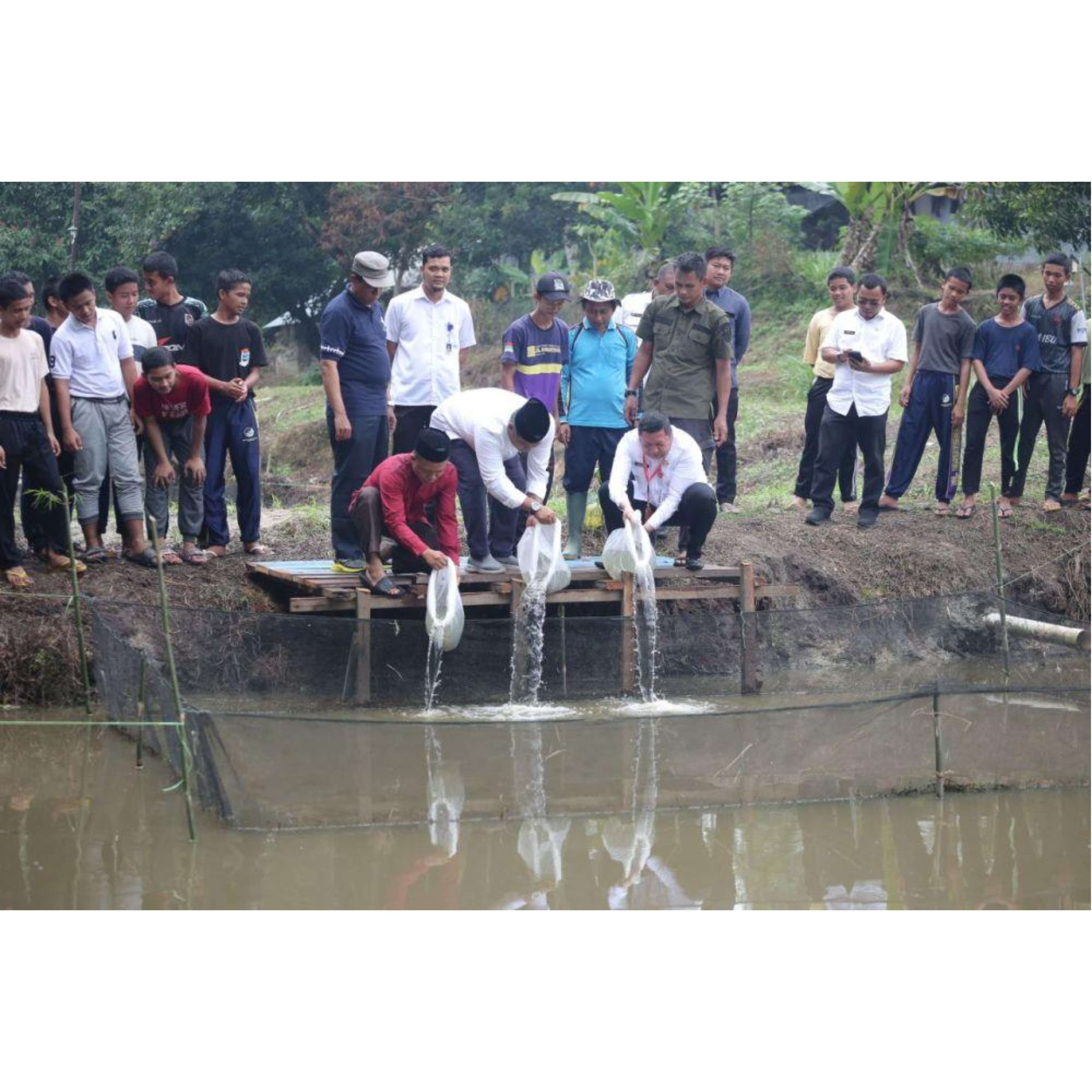 BANTUAN: Pemprov Riau menyerahkan 3.000 bibit ikan patin kepada Pondok Modern Al-Kautsar Pekanbaru, Rabu (21/8). (DOK MEDIA CENTER RIAU)