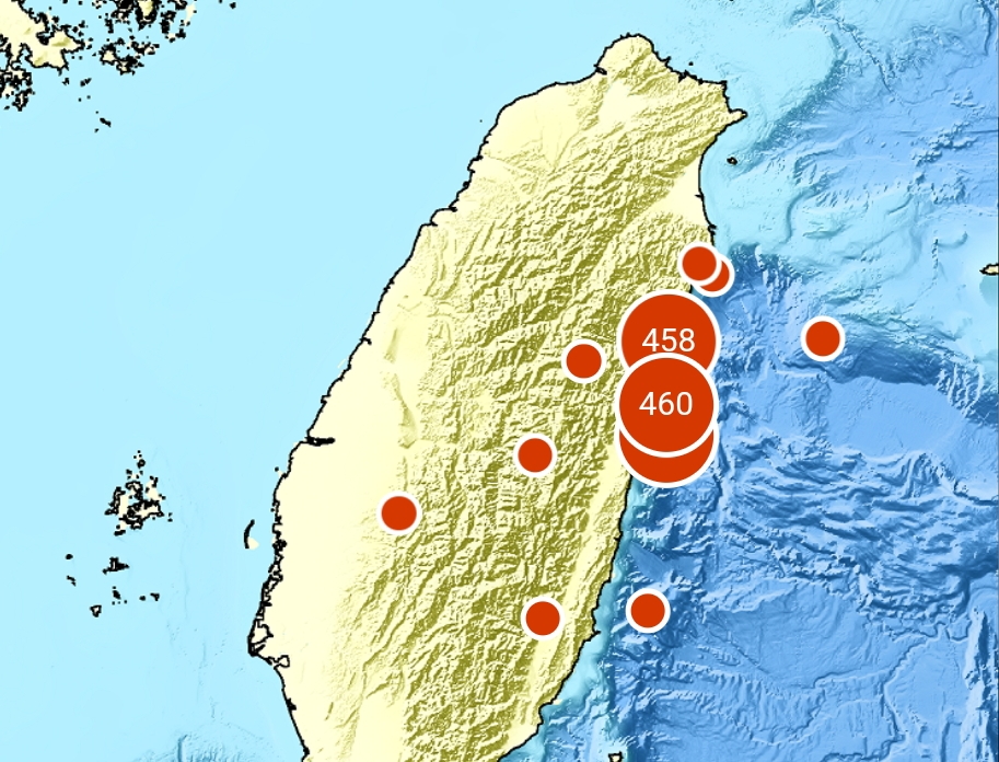 Peta gempa berkekuatan magnitudo 5,5 yang mengguncang lepas pantai Kabupaten Hualien di Taiwan timur pada pukul 16.26 waktu setempat, Senin (2/9/2024). (Peta: CWA)