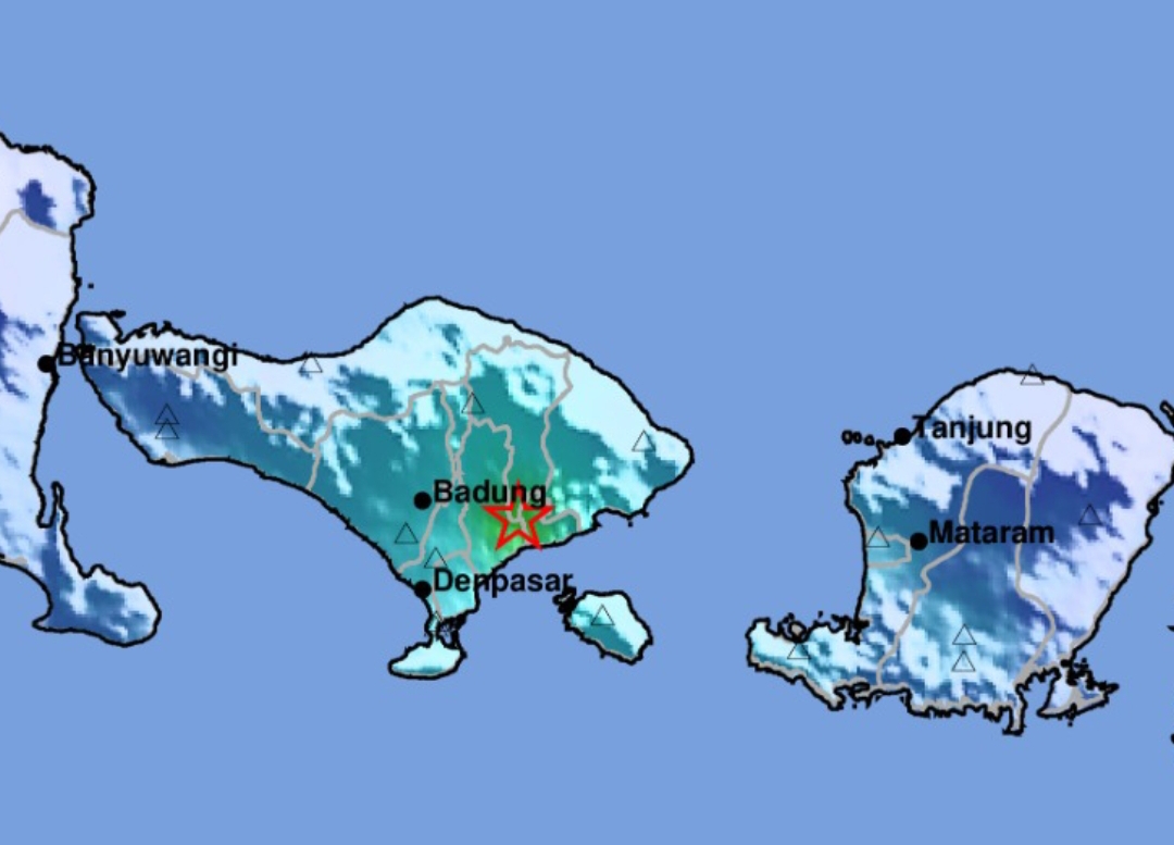 Bali diguncang gempa bumi berkekuatan magnitudo 4,9 yang terjadi pada pukul 09.51 WITA, Sabtu (7/9/2024). (Peta: BMKG)