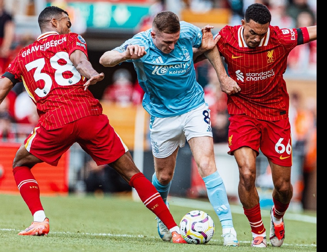 Liverpool menderita kekalahan pertama musim ini, setelah gol Callum Hudson-Odoi membuat Nottingham Forest menang 1-0 di Anfield, Sabtu (15/9/2024). (Foto: X LFC)