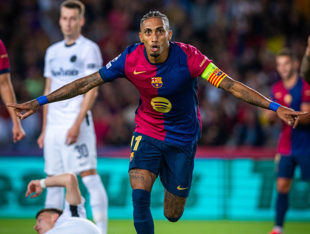 Raphinha terpilih sebagai MVP saat Barcelona  menang 5-0 melawan Young Boys di fase grup Liga Champions.(Foto: X FC Barcelona)