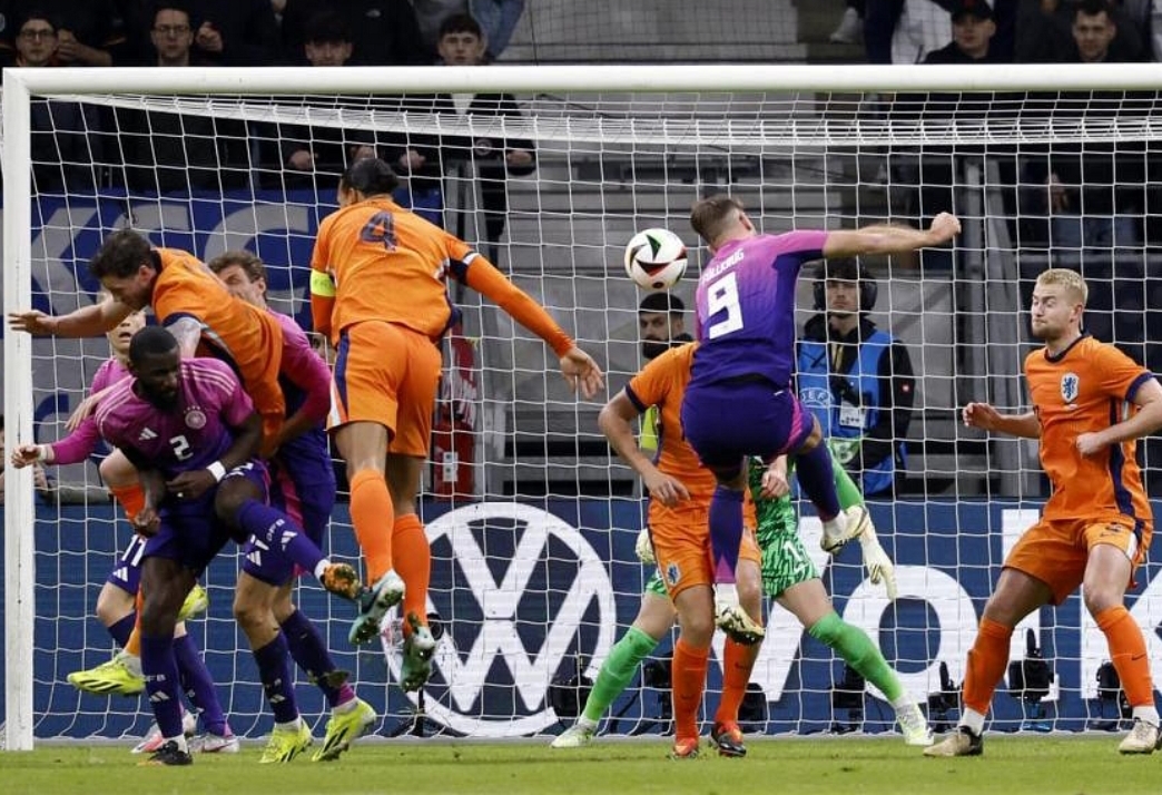 Pertandingan Persahabatan Jerman vs Belanda, di Deutsche Bank Park, Frankfurt, 26 Maret 2024. Niclas Fullkrug dari Jerman mencetak gol kedua saat menang 2-1. (Foto: Dok. Reuters)