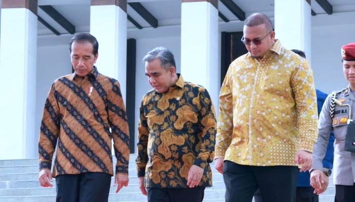 Andre Rosiade (kanan) saat menghadiri peresmian Istana Negara di ibu Kota Nusantara (IKN), Jumat (11/10/2024).