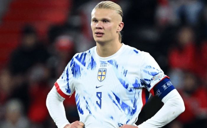 Erling Haaland menyampaikan permintaan maaf setelah Norwegia kalah 1-5 dari Austria di UEFA Nations League 2024. (Foto: Bein Sports)
